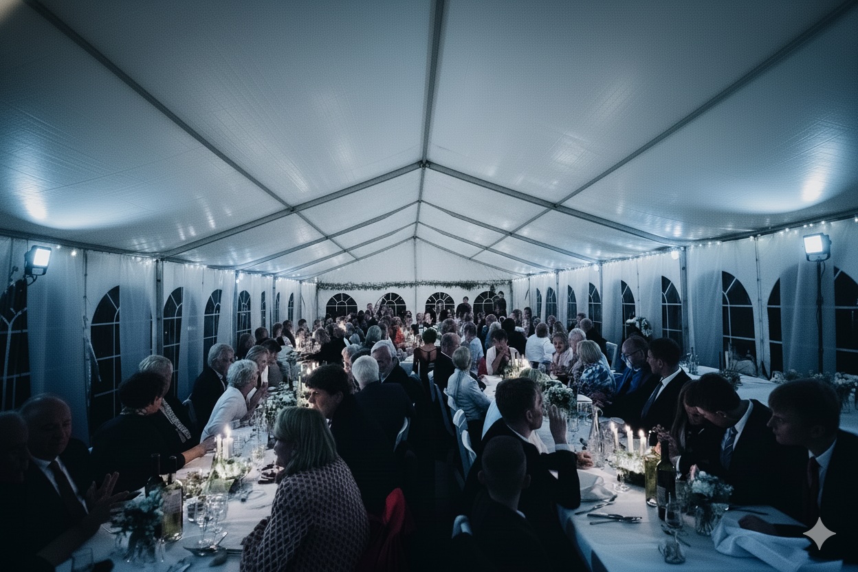 Salle de mariage sombre avant éclairage
